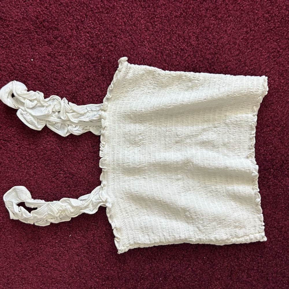Aerie White Ribbed Ruffle Tank Top